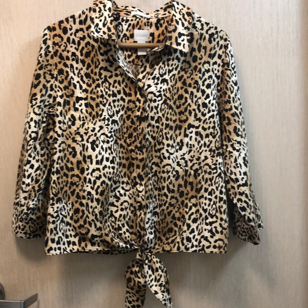 Chico’s animal print tie blouse 3/4 sleeve